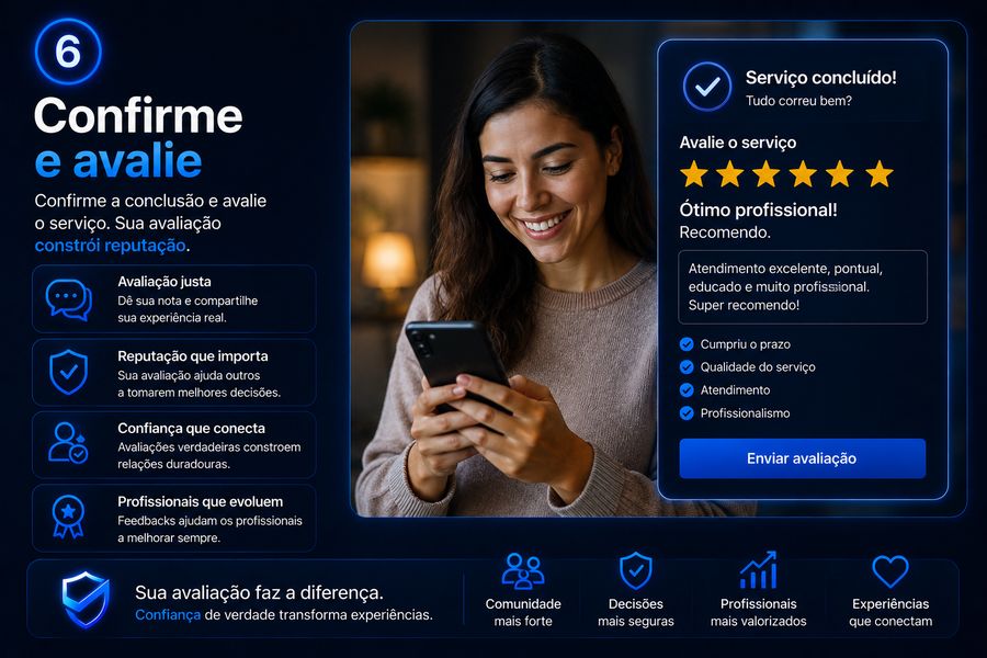 Passo 6: avalie o profissional e ajude a construir a reputação da rede